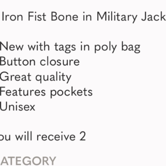 UNISEX Iron Fist Bone In Olive Military Jacket NWT’s - Picture 7 of 11